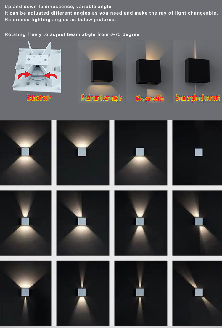 Adjustable Beam Angle LED Outdoor Project Lamp Wall Lamp IP65 Waterproof 2*2W PC Garden Lamp up and Down Modern Wall Light LED Wall Lamp LED Outdoor Light