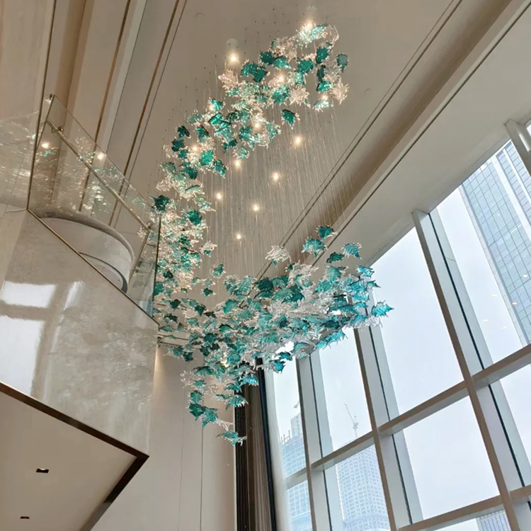 Modern Custom LED Crystal Chandelier E12 Dimmable Remote Control Luxury Ceiling Bedroom Maple Leaf Glass Hanging Pendant Lamp