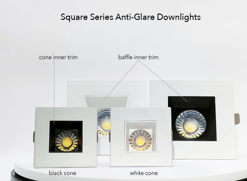 Anti-Glare Downlight 4inch 12/15W Dimmable COB Square White with Black Trim Downlight 5CCT Selecatable Downlight CRI 90+
