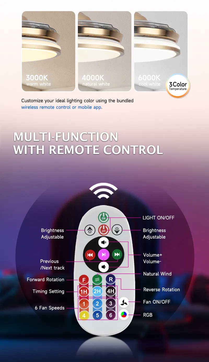 42inch Indoor Smart RGB Music LED Ceiling Light with Mobile APP Control