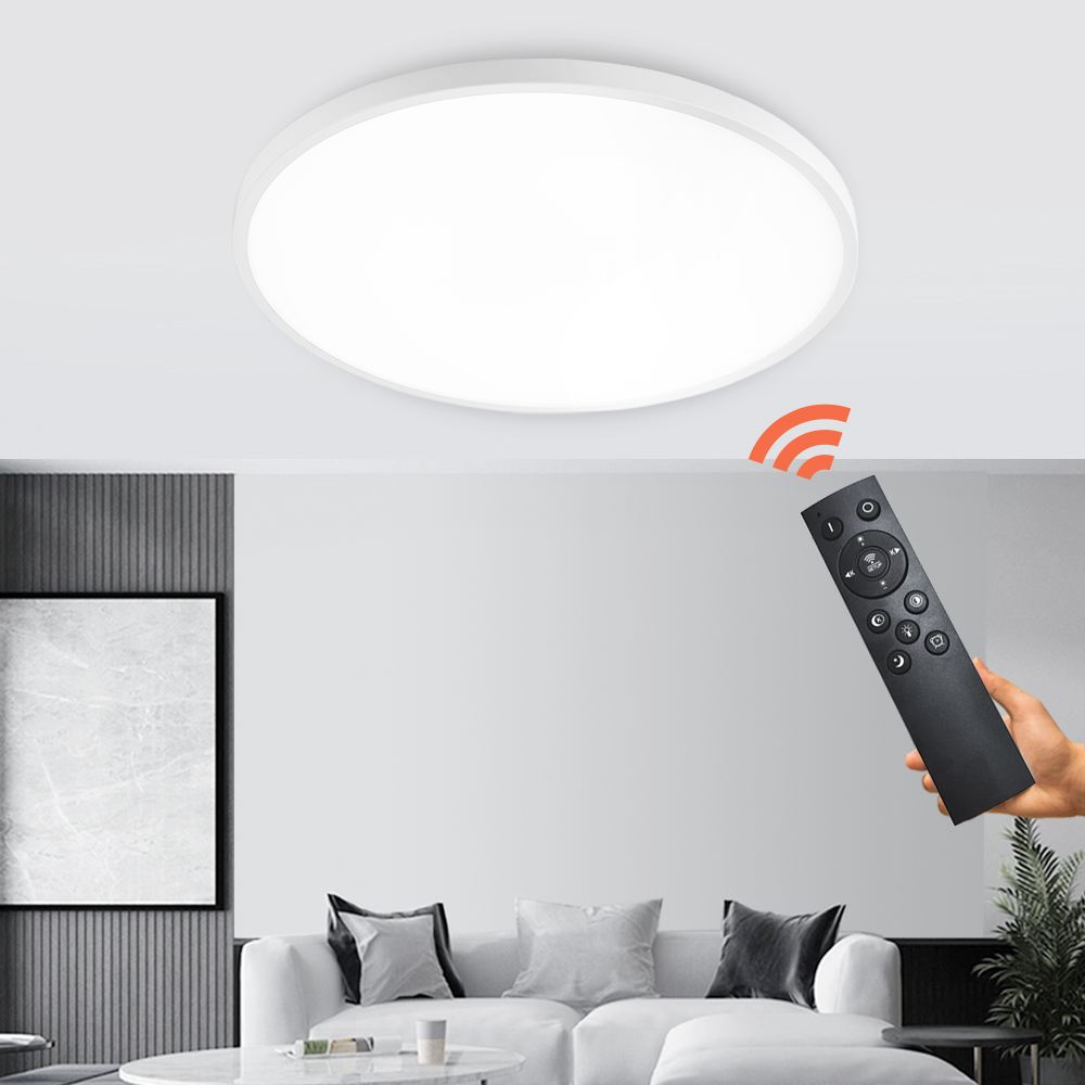 Modern Round Flush Mount LED Ceiling Light Warm White Dimmable with Remote Control for Bedroom