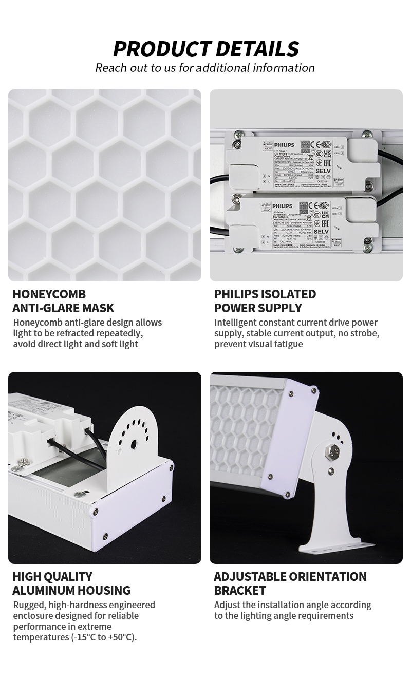 New Indoor Led Badminton Field Lighting Led Badminton Court Light Anti Glare Padel Court Rectangle Hanging Linear Light for Gym