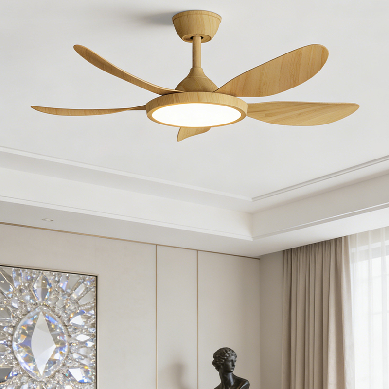 Modern Ceiling Fan Light with Plastic Blades Six-Speed Remote Control Dimmable LED Quiet Operation for Living Room