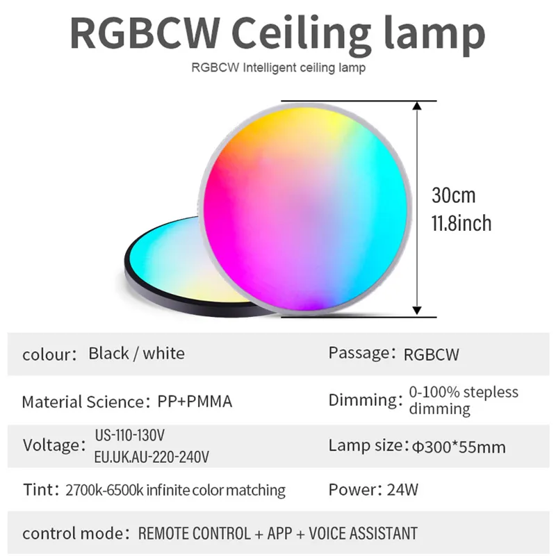 Tuya WiFi RGB Smart LED Ceiling Light Dimmable APP Control Color Changing Surface Mount Indoor Lamp