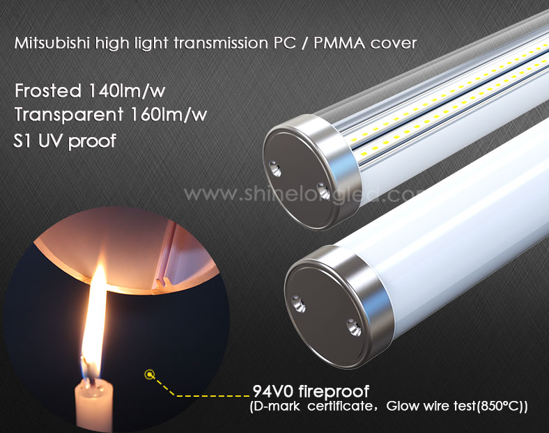 NSF Certified IP69K IK10 LED Tri-proof Light for Food Processing, 316 Stainless Steel PMMA Anti-corrosion Tubular Light