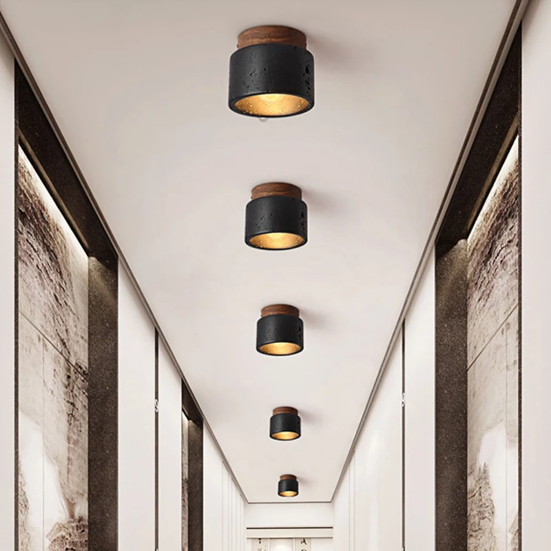 Italian Black Travertine Marble Decor Lamp LED Ceiling Light for Entrance Hallway Balcony Bedroom Living Room Restaurant Hotel