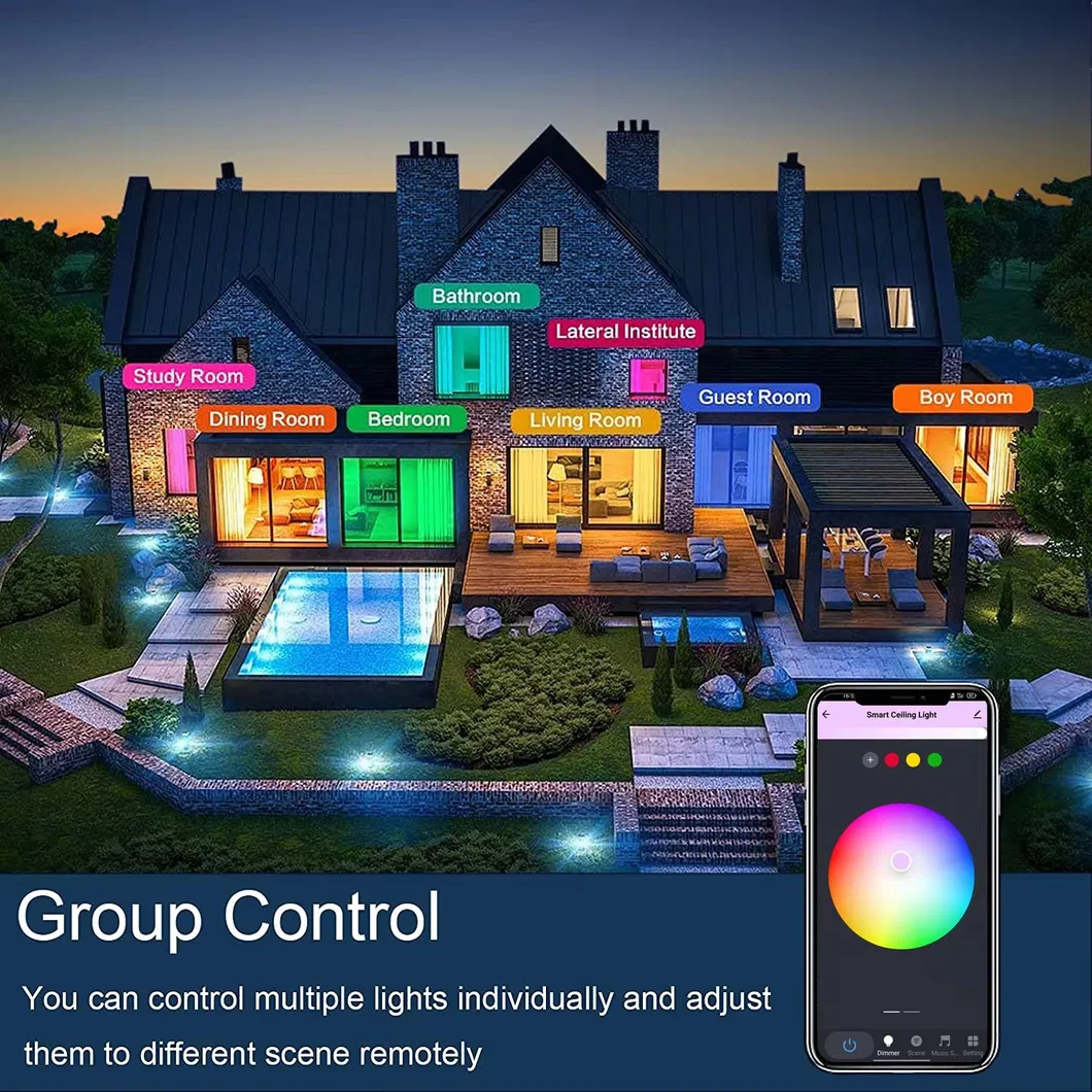 Dimmable RGB CCT Color Light Smart Home Voice Control Round I-Link APP LED Ceiling Light with Remote Control