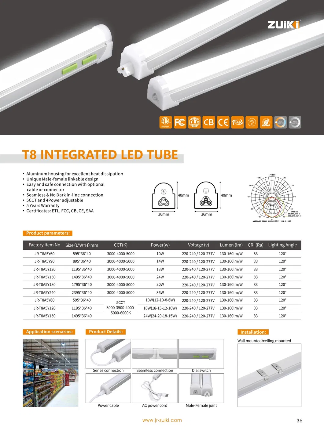 Energy-Efficient T8 Integrated LED Tube Light for Bright Spaces
