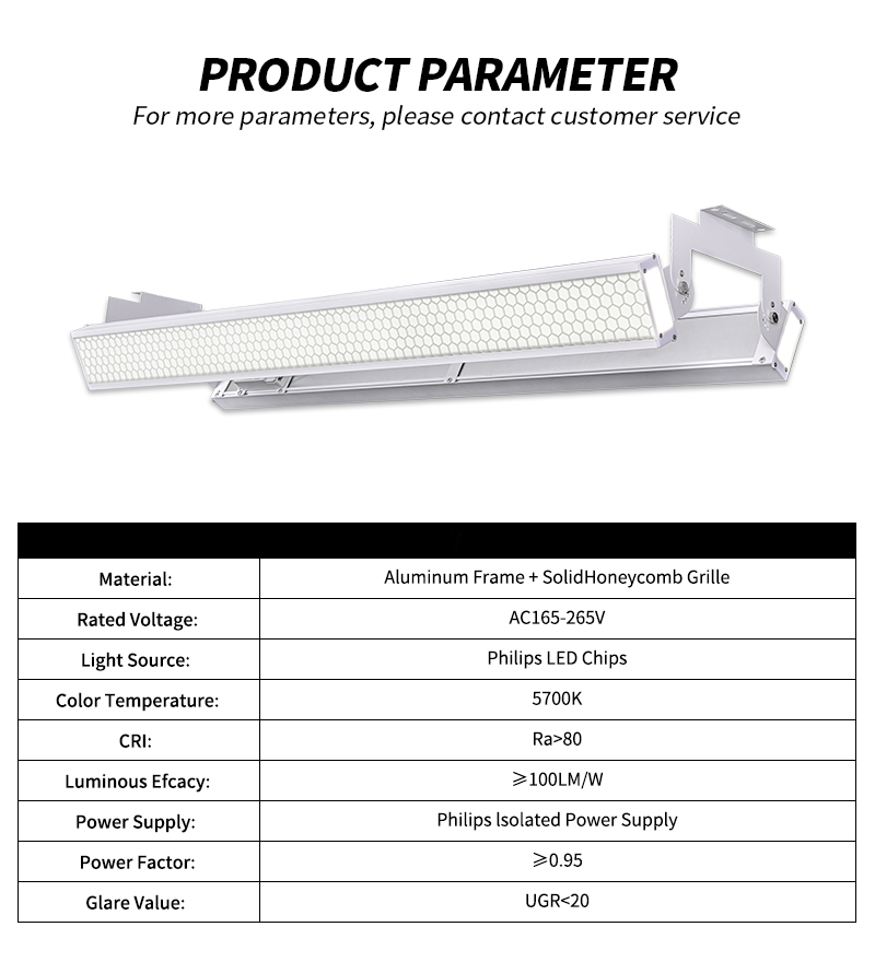 New Indoor Led Badminton Field Lighting Led Badminton Court Light Anti Glare Padel Court Rectangle Hanging Linear Light for Gym