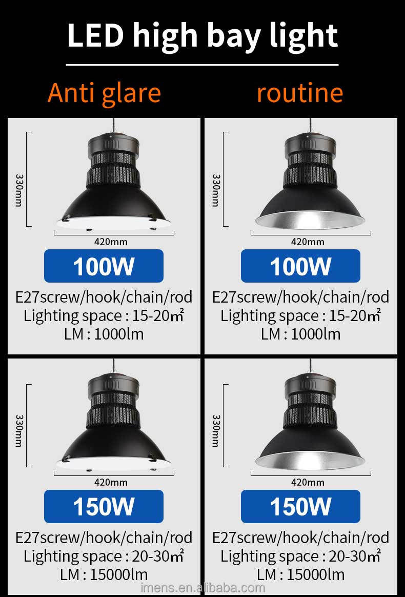 Ceiling Industrial LED High Bay Light 150W/100W IP44 Rated 120 Beam Angle 6000K Daylight Factory Warehouse High Ceiling Light