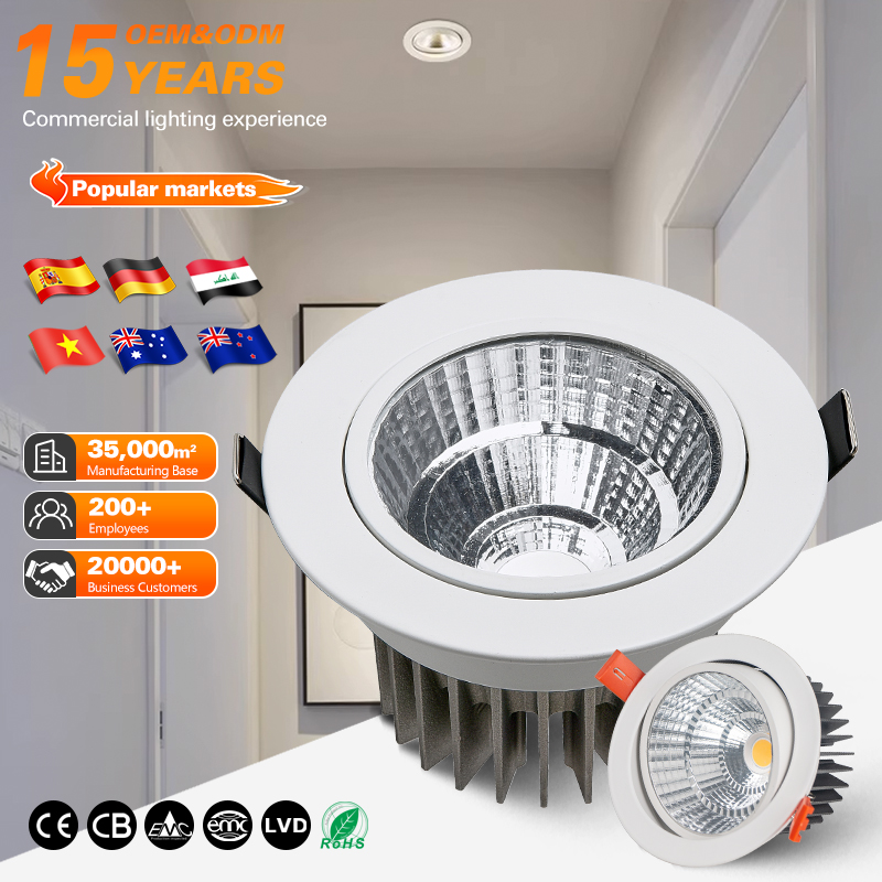 OKELI Modern Indoor Indoor Frame LED Spot Light 3w 7w 12w 18w 24w 30w 50w COB Recessed Adjustable Aluminum Downlight Cob