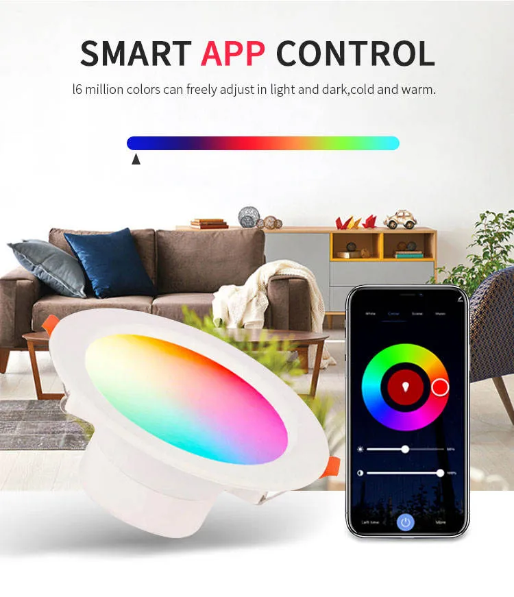 Smart APP Control 4inch RGB/LED Downlight 12W Recessed Round Ceiling Panel Light