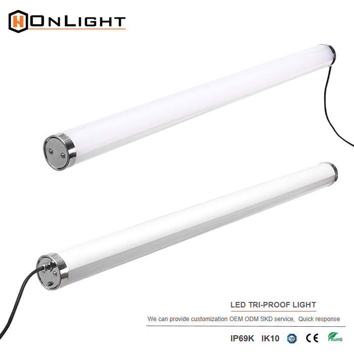 50W LED Tri-Proof Tubular Light Industrial Use IP68 IK10 Anti-Corrosion 120 Beam Angle 130-180lm/w Ra90 CRI Dimmable 5-Year