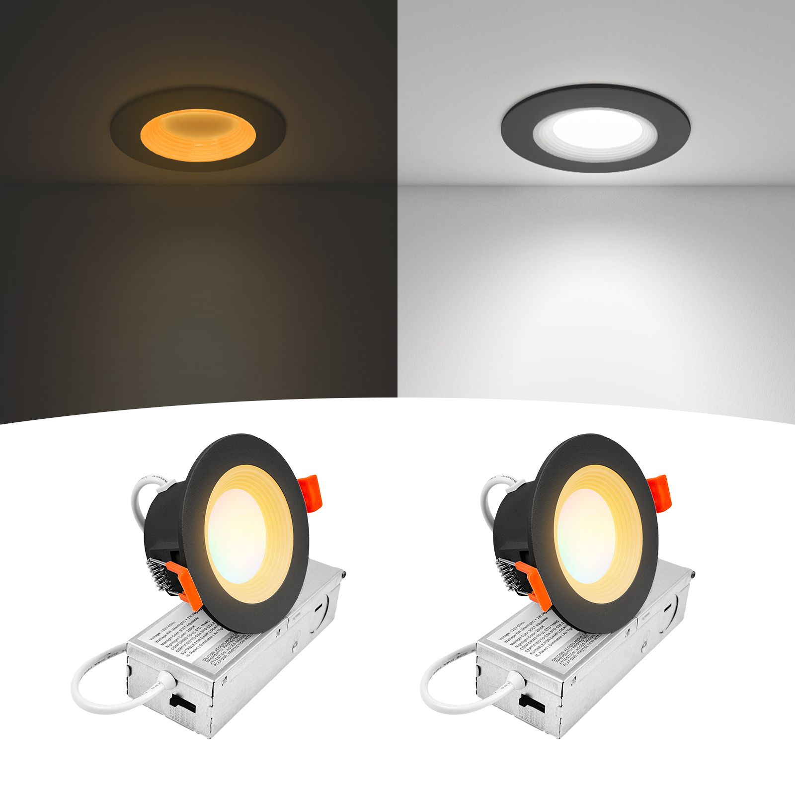 Ultra Anti-Glare 6W LED Recessed Downlight USA Direct 5CCT 680lm Night Light Mode Flicker-Free Slim Panel for Home ETL