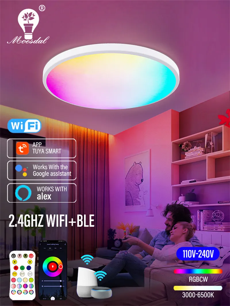 Tuya WiFi RGB Smart LED Ceiling Light Dimmable APP Control Color Changing Surface Mount Indoor Lamp