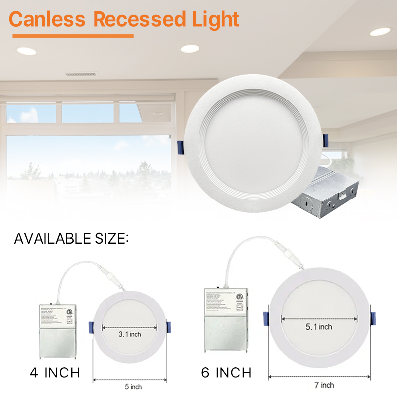6 Inch LED Recessed Ceiling Light Dimmable 5CCT 12W 1000LM ETL Certified Ultra-Thin Canless Wafer Downlight For Bathroom Kitchen