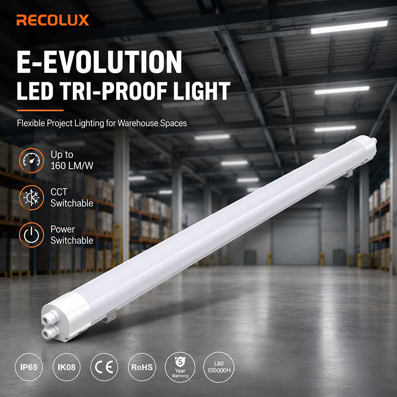 LED Tri Proof Light IP65 Waterproof IK08 Rated Linear Fixture 160LM/W CCT Switchable For Warehouse And Industrial Lighting