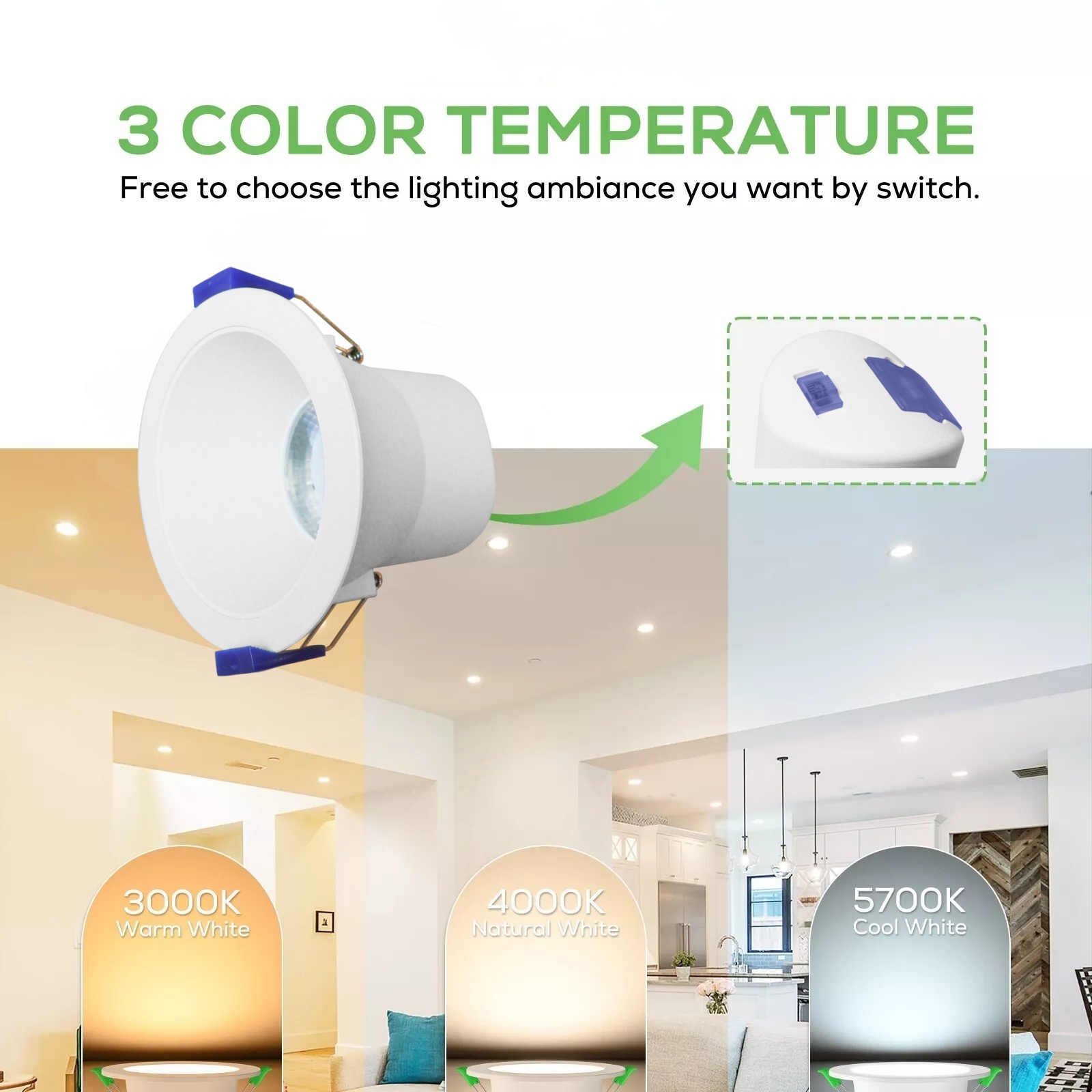 European LED Downlight 12W 3CCT CE IP44 Wtaerfool COB Adjustable Down Light Aluminum Office Home Hotel Lamp Modern Spot Lighting