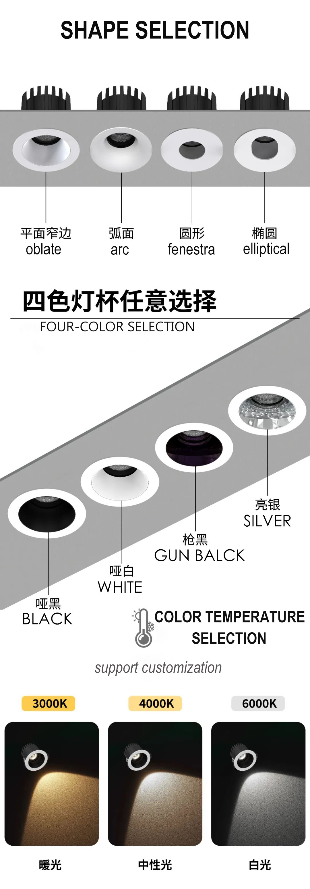 PULUOTI Modern 55mm 8W LED Recessed Spotlight Indoor Lighting Arc Adjustable Down Light Lamp New Design with Aluminum White