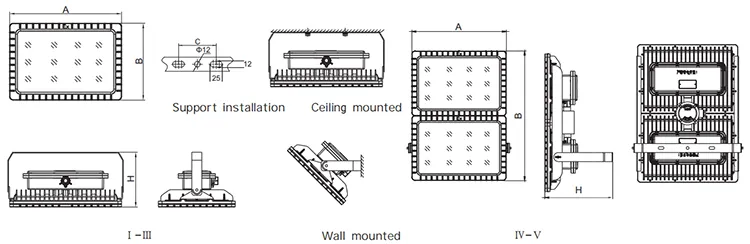 High Quality IP66 250W LED Lighting Housing Flame Proof Tri-Proof Lamps Explosion Proof Recessed