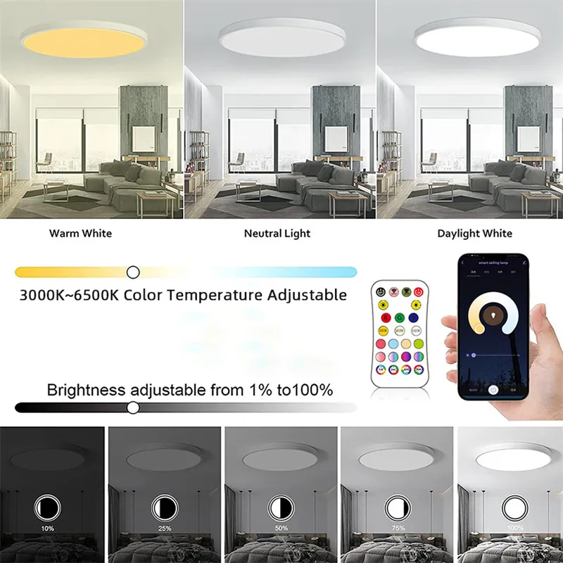 Tuya WiFi RGB Smart LED Ceiling Light Dimmable APP Control Color Changing Surface Mount Indoor Lamp