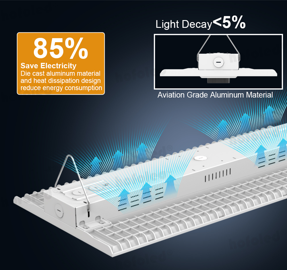 5 Year Warranty Ceiling Suspended Lamp 240W Surface Mounted Anti Glare Frosted DALI 100-277Vac LED Linear High Bay Shop Light