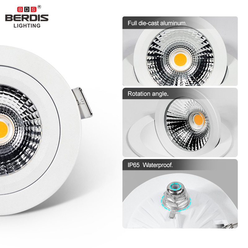 IP65 Adjustable Aluminum Recessed Downlight Tiltable Dimmable Cob Downlight