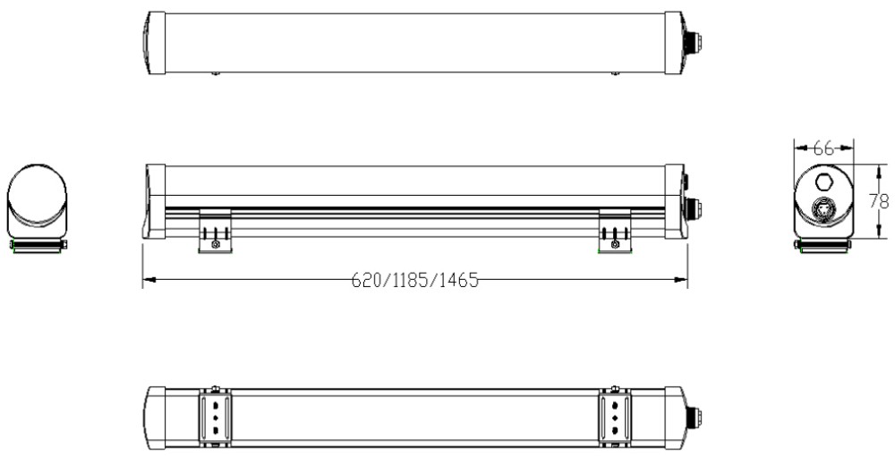 ONN-J02 IP65 Tri-proof Led Tube Light Dimensions