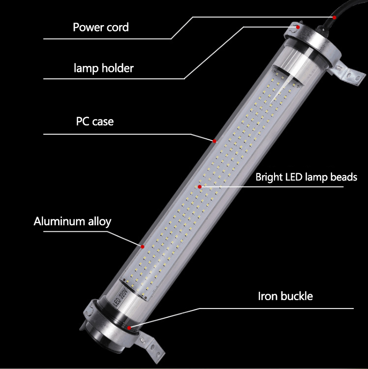 Super Bright LED Explosion-proof Machine Lamp Tube Round Waterproof Workshop Lathe Lighting CNC Mechanical Work Light