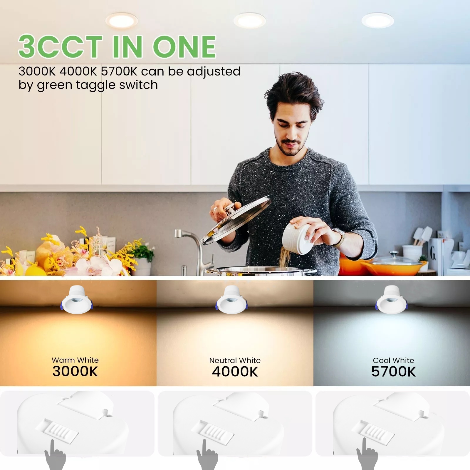 European LED Downlight 12W 3CCT CE IP44 Wtaerfool COB Adjustable Down Light Aluminum Office Home Hotel Lamp Modern Spot Lighting