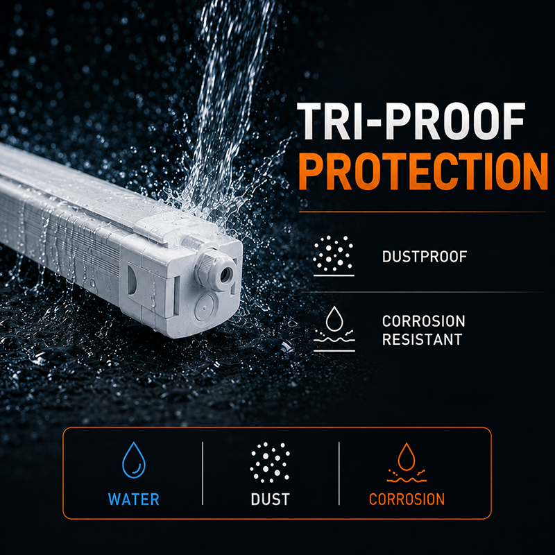 Energy Saving Power-Switchable LED Tri-proof Light IP65 5-Year Warranty DALI/0-10V Dimming Flexible 10500 Lumens 120 Beam
