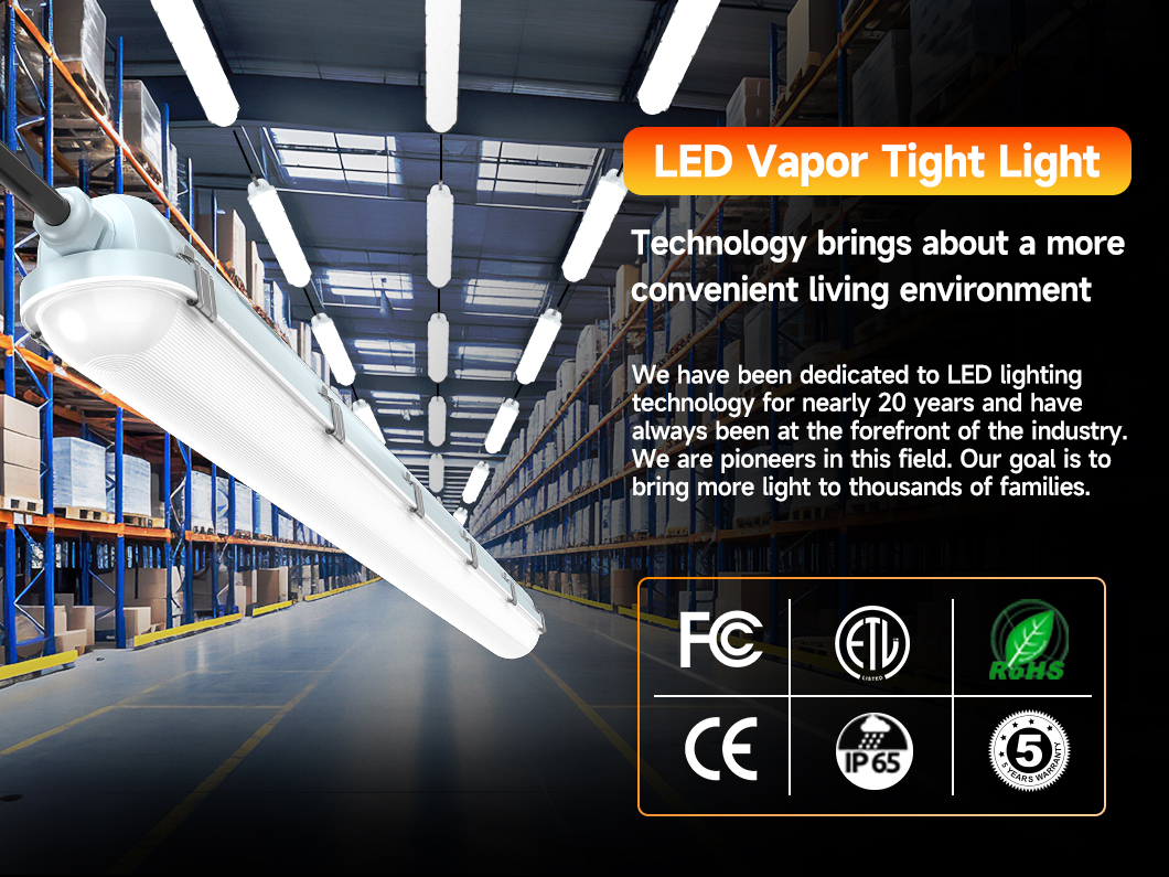 Stock in US 4ft 60W 3000K-6500K Wattage 5CCT Selectable Vapor Tight IP65 LED Tri-Proof Light
