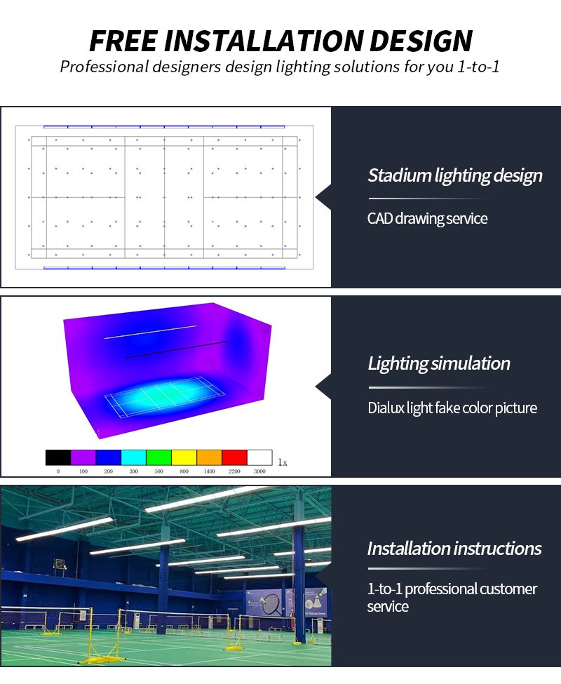 New Indoor Led Badminton Field Lighting Led Badminton Court Light Anti Glare Padel Court Rectangle Hanging Linear Light for Gym