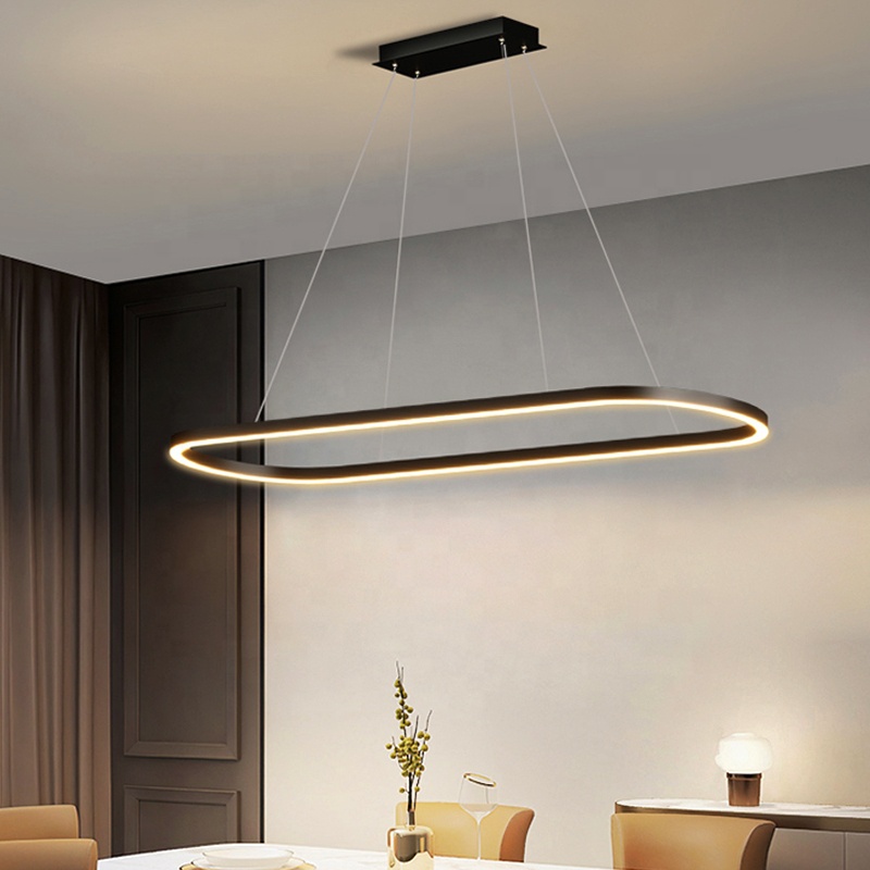Modern LED Oval Ring Pendant Lamp Circle Ceiling Hanging Chandelier For Living Dining Room Home Lighting Fixture