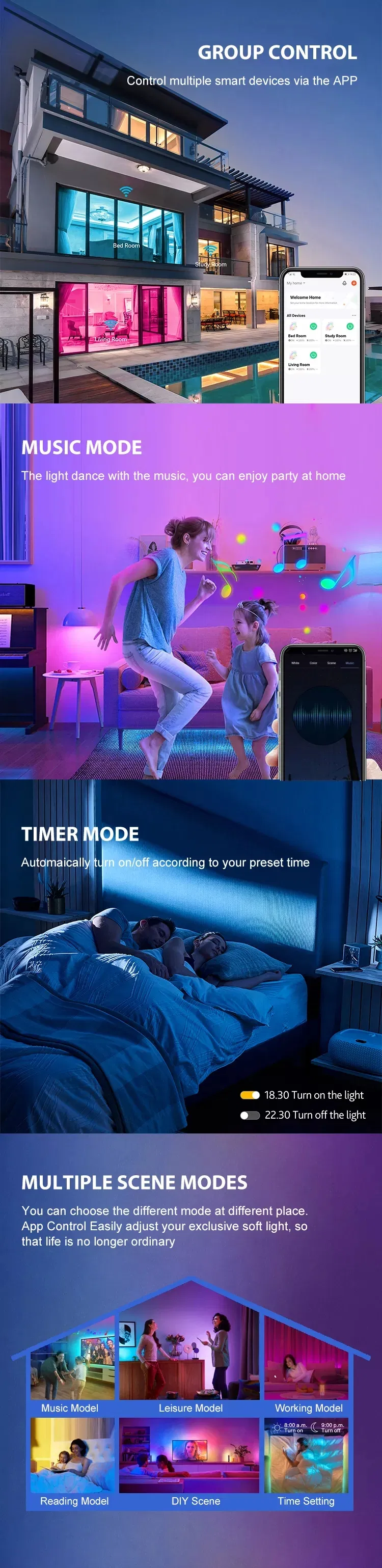 RGB Recessed Ceiling Color Changing APP Control WiFi LED Panel Light Smart Bulb Alexa Voice Control Home Downlight
