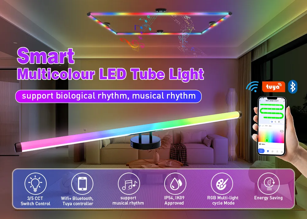 CCT Adjustable Smart LED Tube Light with RGB Options