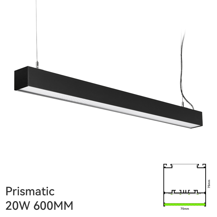 Matt Black 7575b 600mm 20W Prismatic Low Ugr LED Linear Light