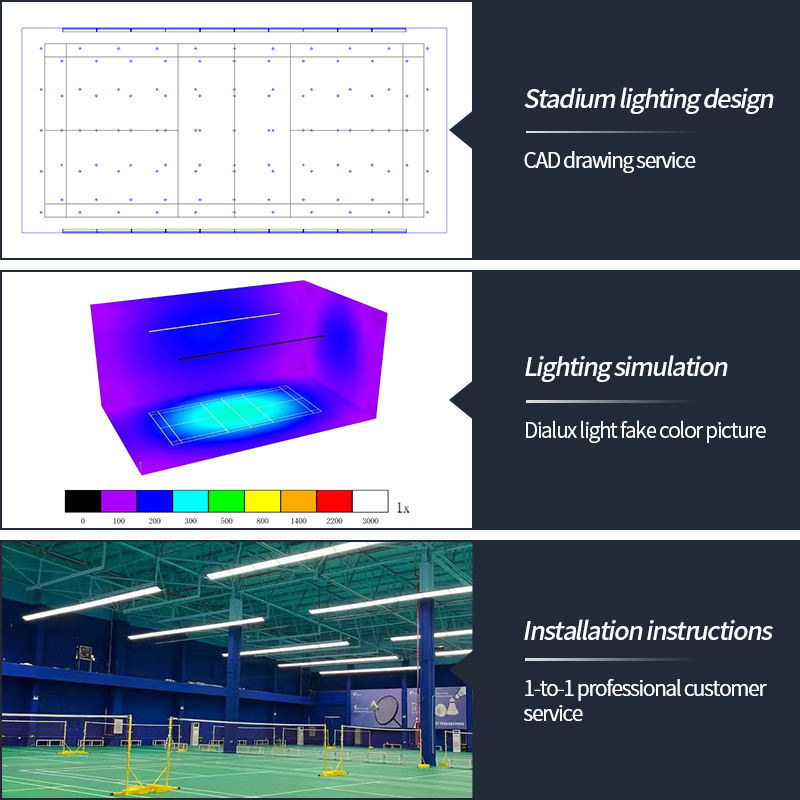 New Indoor Led Badminton Field Lighting Led Badminton Court Light Anti Glare Padel Court Rectangle Hanging Linear Light For Gym