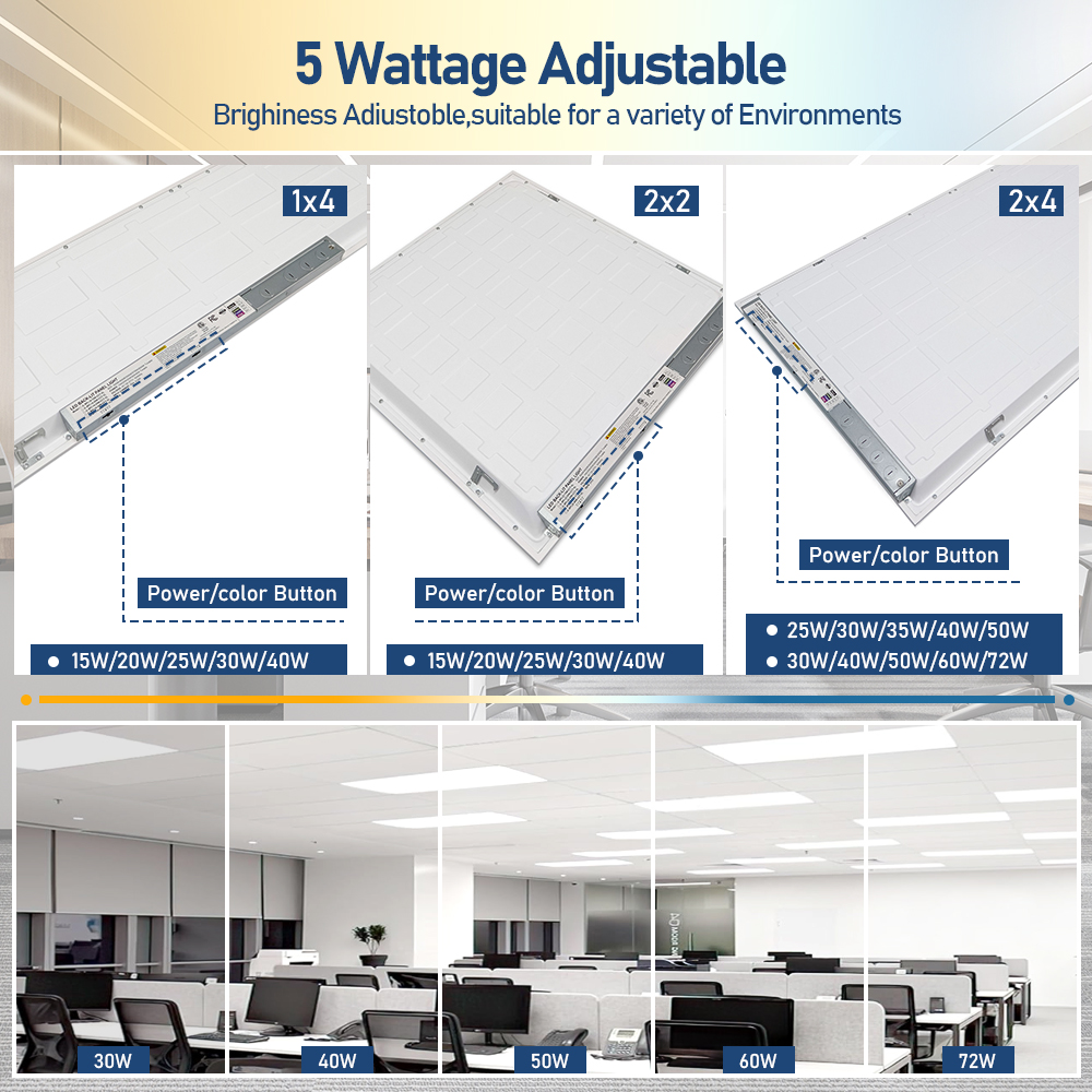 USA Stock 15-72W Power Selectable 2x4 Square Lamp 60X60 120x30 120x60 CCT Flat Commercial Slim Recess Ceiling Led Panel Lights
