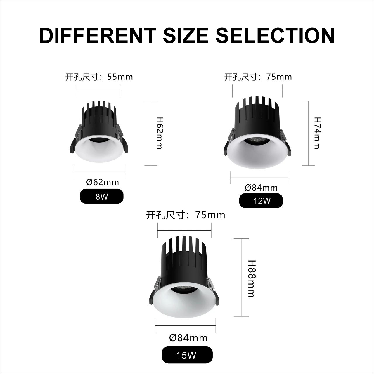 PULUOTI Modern 55mm 8W LED Recessed Spotlight Indoor Lighting Arc Adjustable Down Light Lamp New Design with Aluminum White