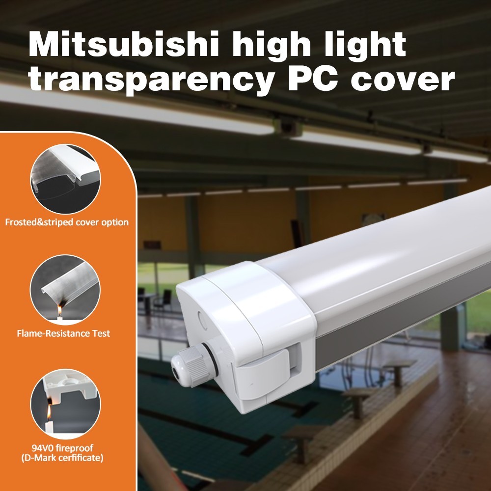 Garage Warehouse Parking Lot Tri-proof Light Fixture 16W 150lm/w IP66 Waterproof LED Batten Linear 3-Year Warranty Dimmable