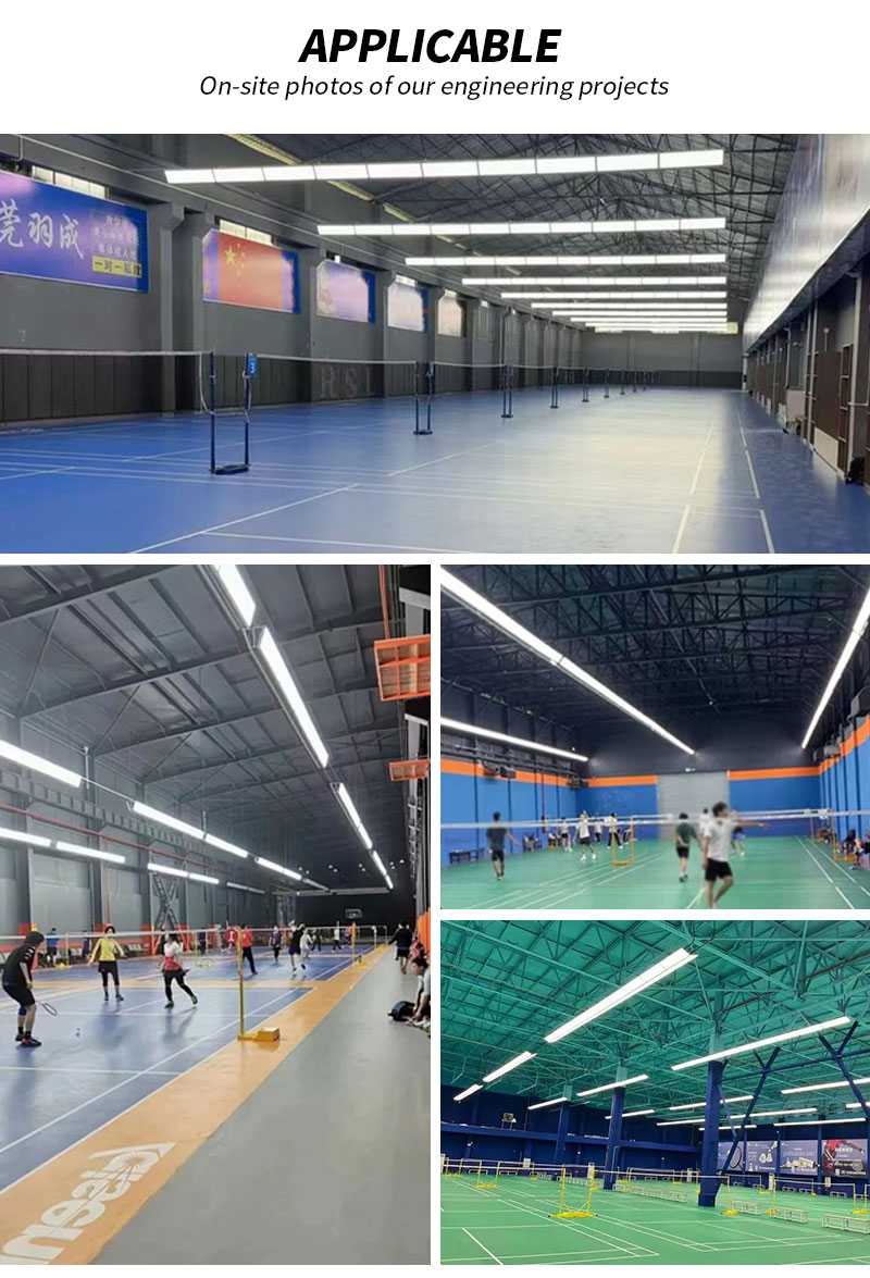New Indoor Led Badminton Field Lighting Led Badminton Court Light Anti Glare Padel Court Rectangle Hanging Linear Light for Gym