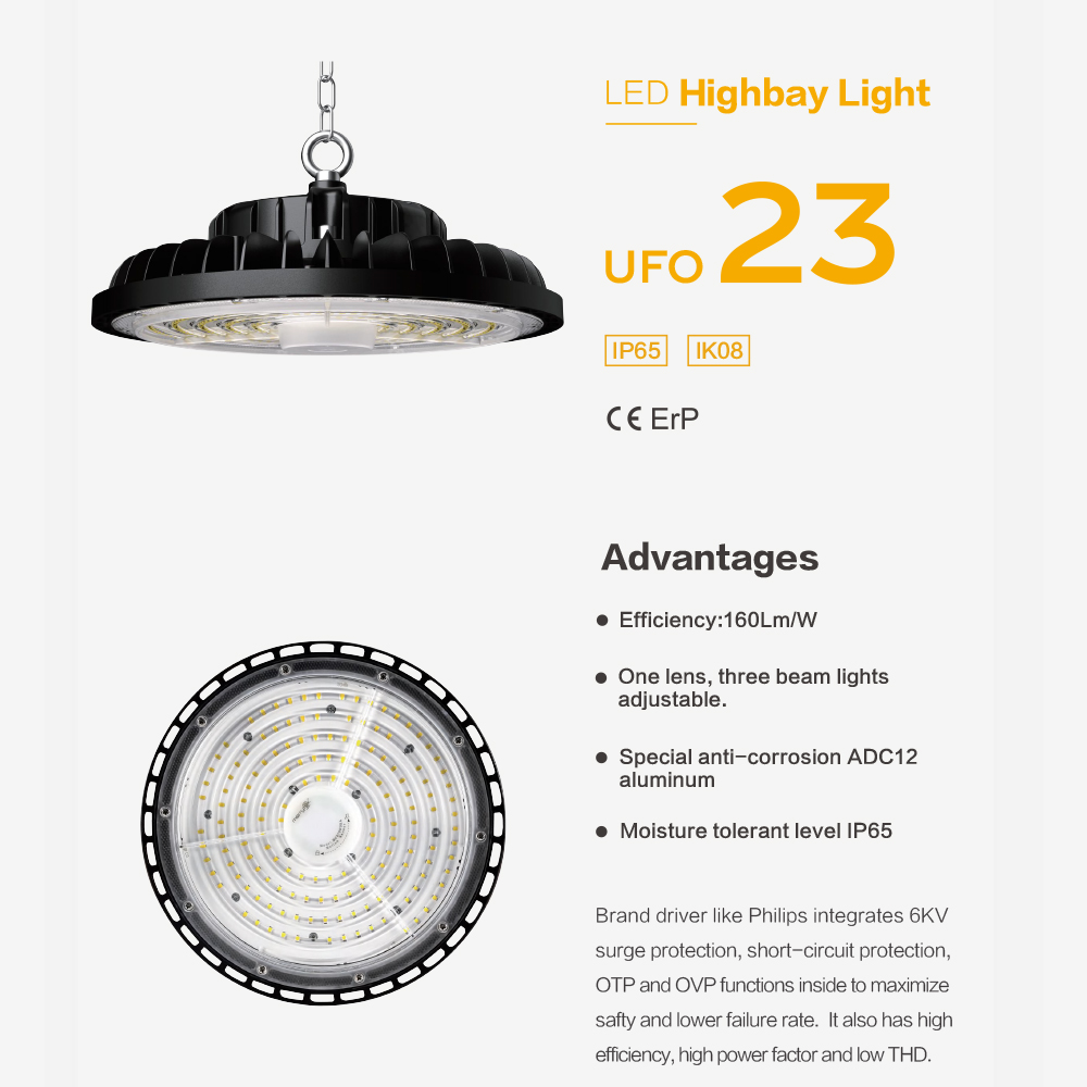 Industrial Workshop UFO LED High Bay Light 100W 150W 200W Energy Saving Ceiling Lamp