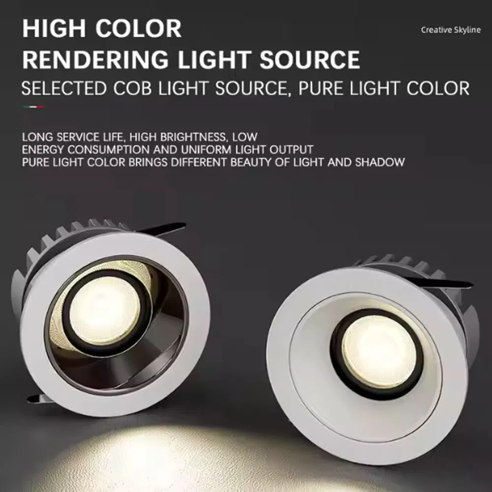 High Quality Opulent Modern Commercial LED Spotlight COB Downlight Adjustable Beam Angle Living Room Home Hotel Embedded Recessed