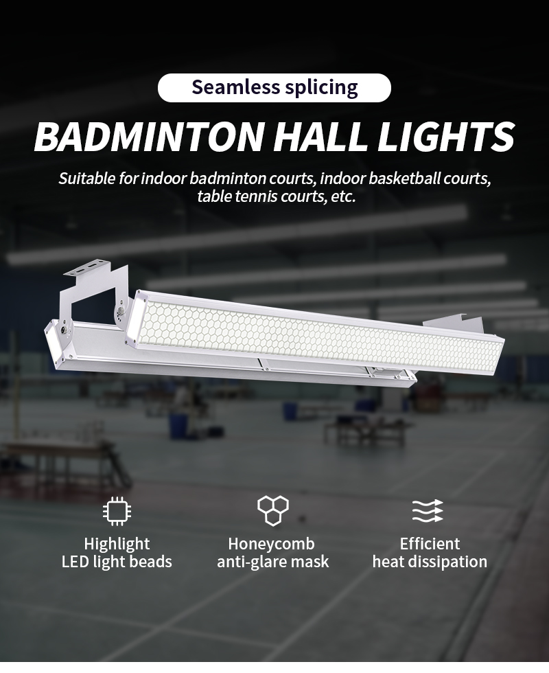 New Indoor Led Badminton Field Lighting Led Badminton Court Light Anti Glare Padel Court Rectangle Hanging Linear Light for Gym