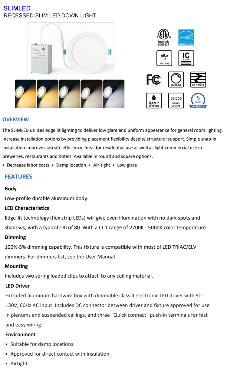 Recessed Mounted 9w 12w 18w 24w Installation Details