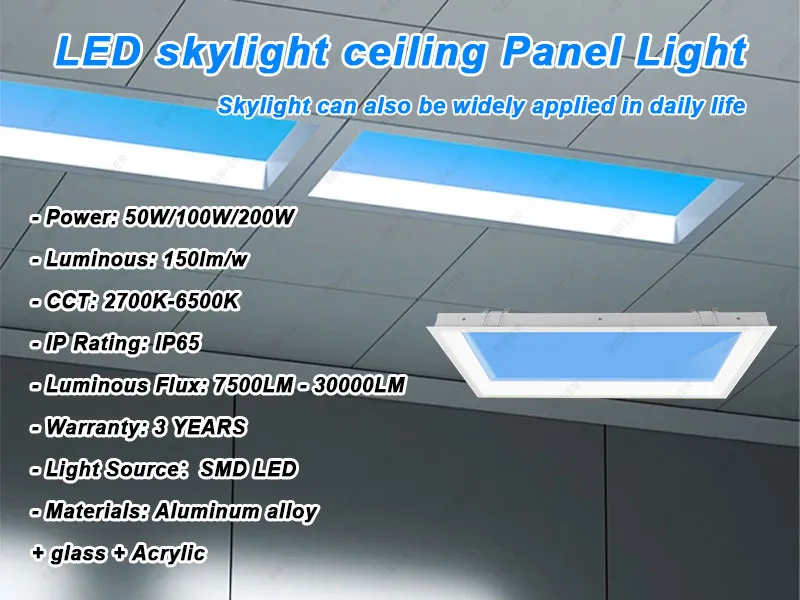 Smart Blue Sky Ceiling Light APP Control and Biorhythm Simulated Sunlight Exposure 150lm/W Artificial Skylight LED Panel