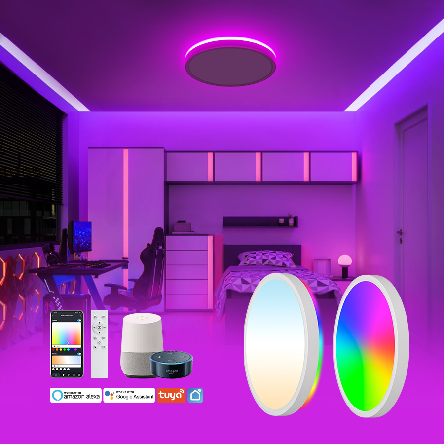 Modern RGB Adjustable Smart Home Alexa WIFI APP Voice Control Flush Mount Multi Color Dimmable LED Ceiling Lights Home Office