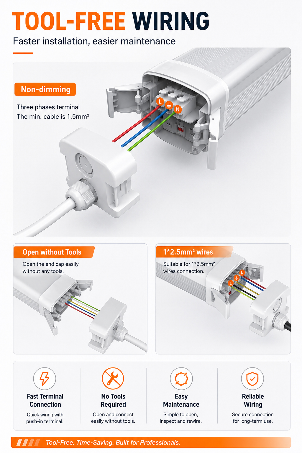 Energy Saving Power-Switchable LED Tri-proof Light IP65 5-Year Warranty DALI/0-10V Dimming Flexible 10500 Lumens 120 Beam