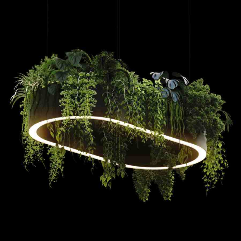 Oval Green Plant Circular LED Pendant Lighting Decor Chandelier For Living Bedroom Dining Room Home Office